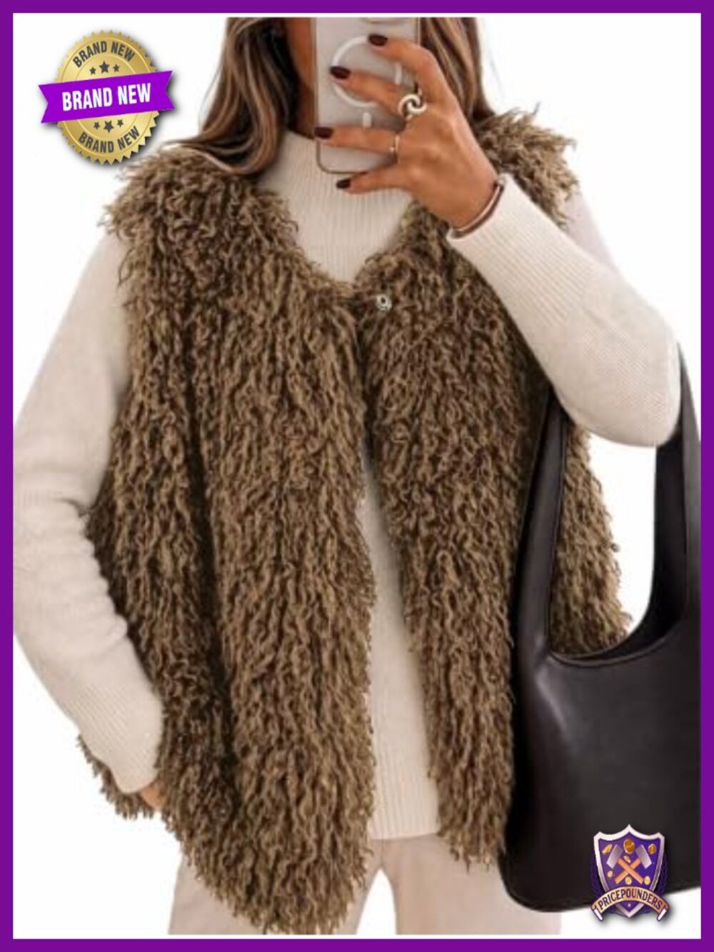 Faux Fur Vest Sleeveless Warm Sherpa Layering Open Front